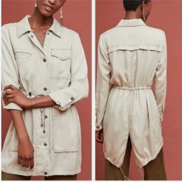 Anthropologie Jackets & Blazers - By Anthropologie Manto Khaki Cargo Field Jacket In S Full Zip Snaps Lyocell B19